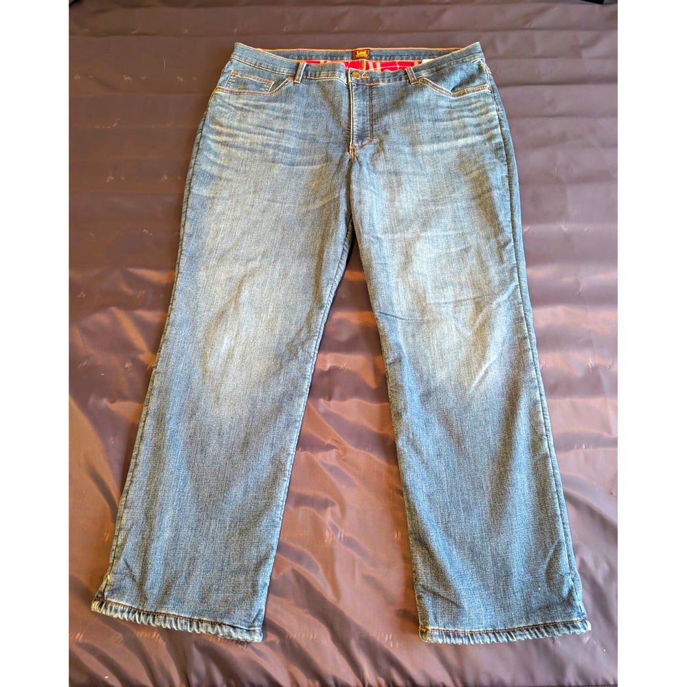 Lee Womens 18S Blue Straight Leg Med Rise Jeans Thermal Plaid Lined 112339734